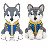 Offre Spéciale : Peluche Chien Gris Tricoté Personnalisable – Vente en Gros de Chien Gris en Peluche Tricoté avec Vêtements