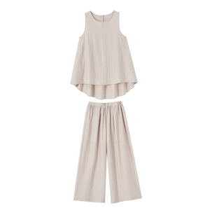 Bee Joy Club <b>Linen</b> <b>Set</b> Sleeveless Top Elastic Waist Casual Pants Two Pieces Women's <b>Sets</b> - Product Image 4