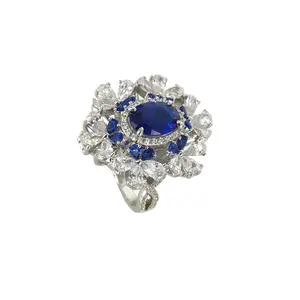 Classic Style 925 Sterling Silver Ring with Big Blue Oval Zircon Stone Platinum Plated Fine Jewelry