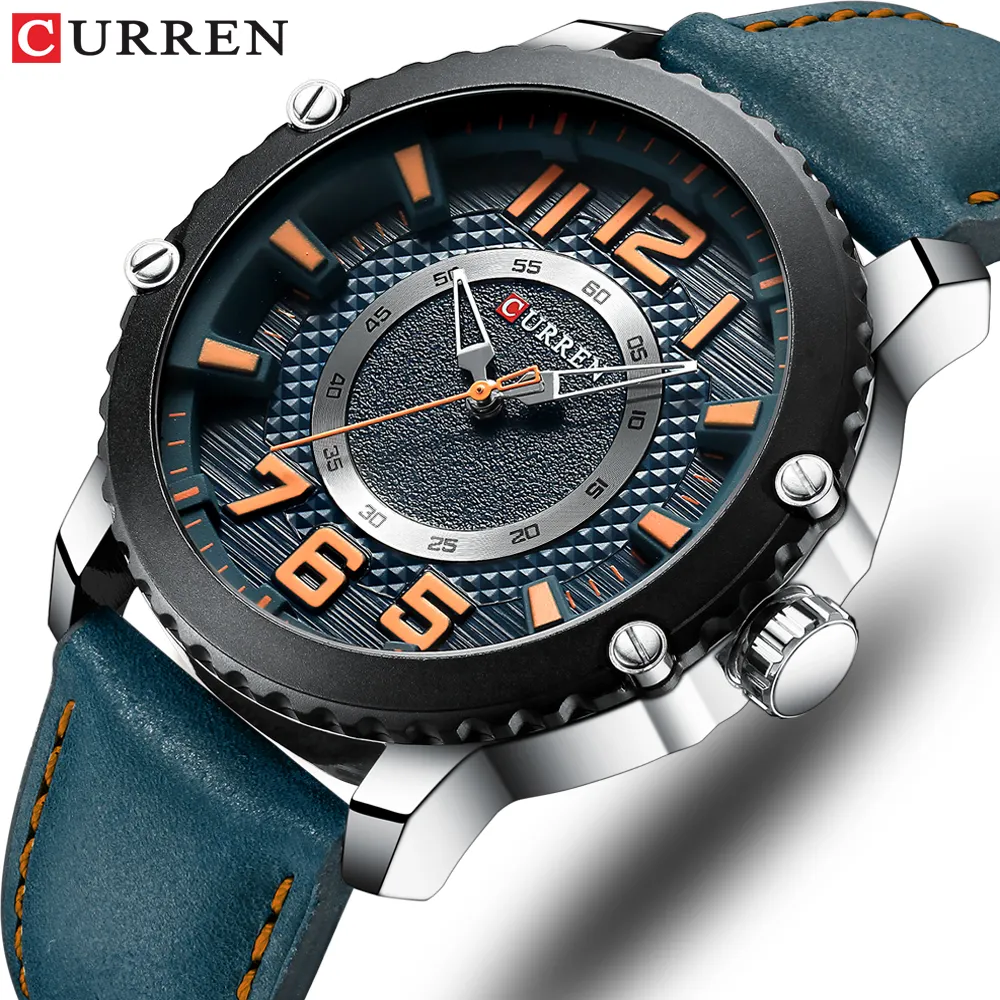 CURREN Casual Leather Watch for Men Style Business Quartz Wristwatches New Relojes Hombre Unique Design Clock Male Watches