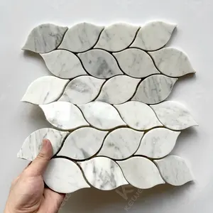 Foshan Kewent Leaf Shaped White Marble Mosaic Tile