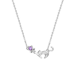 Collar de plata de ley S925 con acabado cepillado al por mayor, con varita mágica en forma de gato incrustada con adornos de cristal de granate y topacio - Product Image 6