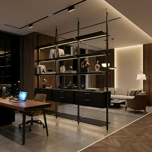 Estantería de Pared de Piso a Techo, Moderna, Minimalista, de Lujo, Modular, con Luz LED, Estantería de Pared Personalizada - Product Image 1