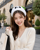 Serre-tête en peluche Panda pour femme, mignon, en fausse fourrure, avec oreilles noires, style animal Kawaii, accessoire quotidien, cadeau