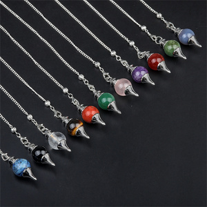 Cuenta de cuarzo de esfera de piedras preciosas de péndulo de acero inoxidable de cristal para radiestesia Reiki curación adivinación con encantadores - Product Image 5