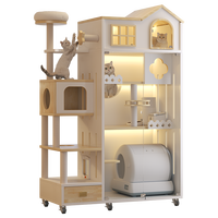 Villa pour chat d'intérieur en panneau composite, design minimaliste, avec bac à litière automatique et cage intégrée pour l'escalade et la toilette