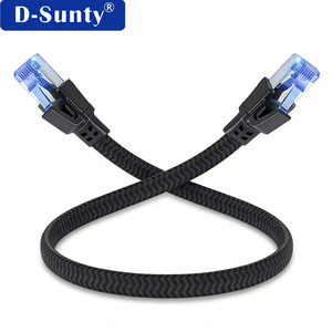 Câble Ethernet plat tressé Cat8 STP, conducteur en cuivre pur 30AWG, cordon de raccordement RJ45 noir disponible en 1M 2M 3M 5M 10M 15M 20M 30M - Product Image 1