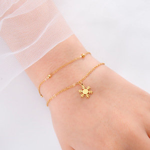 Gold Plated & Silver Stainless Steel Hollow Snowflake Charm Double-Layer Chain Bracelet | Festive Christmas Jewelry Gift - Product Image 3