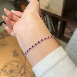 <span class=keywords><strong>Bracelet</strong></span> tennis alterné en rubis synthétiques et diamants de laboratoire, <span class=keywords><strong>or</strong></span> blanc 18 carats, bijoux fins pour femmes - Product Image 4
