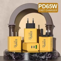 Pengisi Daya Cepat 65W PD 2 Port Type-C 1 Port USB Proteksi OCP QC3.0 Adaptor Pengisian Daya GaN Universal untuk Rumah dan Kantor