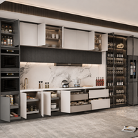 Meubles de cuisine modernes en bois massif sur mesure, ensemble complet avec armoire à vin à porte vitrée et casier à vin, directement de l'usine