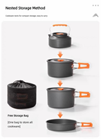 Ensemble de cuisine de camping portable design moderne pour 3-4 personnes, ensemble de cuisine d'extérieur, bouilloire portable, ensemble trois pièces