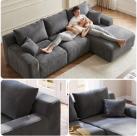 Canapé modulaire en velours côtelé noir OEM, canapé-lit massant convertible en forme de L avec chaise longue