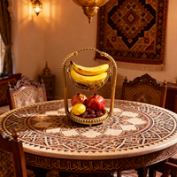 Corbeille à fruits à 2 niveaux en métal doré de style arabe de luxe avec poignée pour bananes, oranges, raisins, décoration de cuisine, cadeau pour le Ramadan et l'Aïd