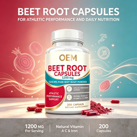 Capsules de racine de betterave à marque privée OEM, 200 unités, 1200 mg avec vitamines A, C et fer, complément alimentaire
