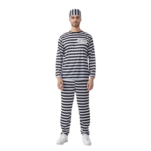 Disfraz de ladrón XJ para cosplay, conjunto a rayas blancas y negras para fiesta de Halloween, uniforme de prisionero para adultos, hombres y mujeres. - Product Image 5