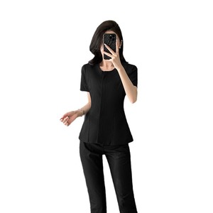 Women's Professional Suit <b>Set</b> Short Sleeve Collarless Breathable Worsted Summer <b>Office</b> Lady Style - Product Image 5