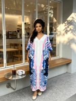 Robe longue ample grande taille en coton à col en V boutonnée, style Boubou africain, imprimé numérique, pour femme musulmane, idéale pour l'été et la plage.