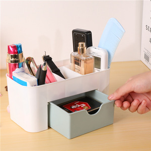 Boîte de rangement pour bijoux et cosmétiques, style tiroir, en plastique, pour bureau ou coiffeuse, organiseur de brosses de soin de la peau et de rouges à lèvres. - Product Image 1