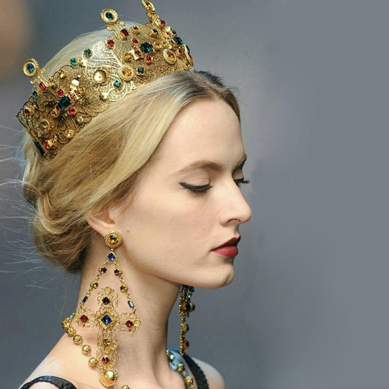 New Baroque Crown Crystal Alloy Wide Women Headband Bride Hairband Wedding Jewelry Hair Accessories For Girl 