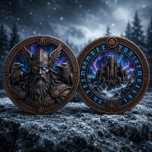 Pièce commémorative Odin, <span class=keywords><strong>dieu</strong></span> nordique, en relief 3D personnalisé, en bronze antique, pièce de défi Valhalla pour collection de luxe ou cadeau - Product Image 1