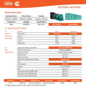 Générateur diesel d'urgence Cum-mins 2000 kW 2500 kVA triphasé 400/230 V 50 Hz pour mines, champs pétrolifères, chantiers de construction, ISO CE - Product Image 2
