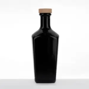 Popüler 750ml parlak siyah Bourbon cam alkol likör şişesi için ruh votka viski