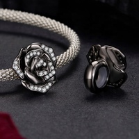 Bracelet personnalisé en argent sterling 925 noir, perles, breloques, Halloween, zircon 5A plaqué or, bijoux DIY, breloques gothiques en forme de fleur 3D