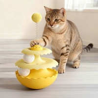 Jouet interactif pour chat à trois niveaux avec boule rotative et balles en peluche pour divertir et prévenir l'ennui