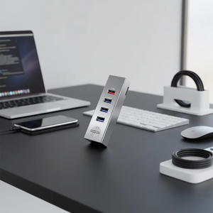 多機能USB3.0アルミ合金製ブラックシルバーハブ 5Gbps 6ポート DC 12/2A電源アダプター ドッキングステーション PCデスクトップ 在庫あり - Product Image 2