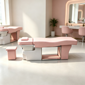 Fauteuil de lavage de cheveux en similicuir PU avec tabouret assorti et bac en céramique - Product Image 2
