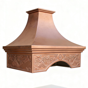 Cappa da <span class=keywords><strong>cucina</strong></span> di lusso artigianale intagliata a forma di campana in rame, con corona ad arco, personalizzata, finitura patinata spazzolata, con sistema di ventilazione - Product Image 3