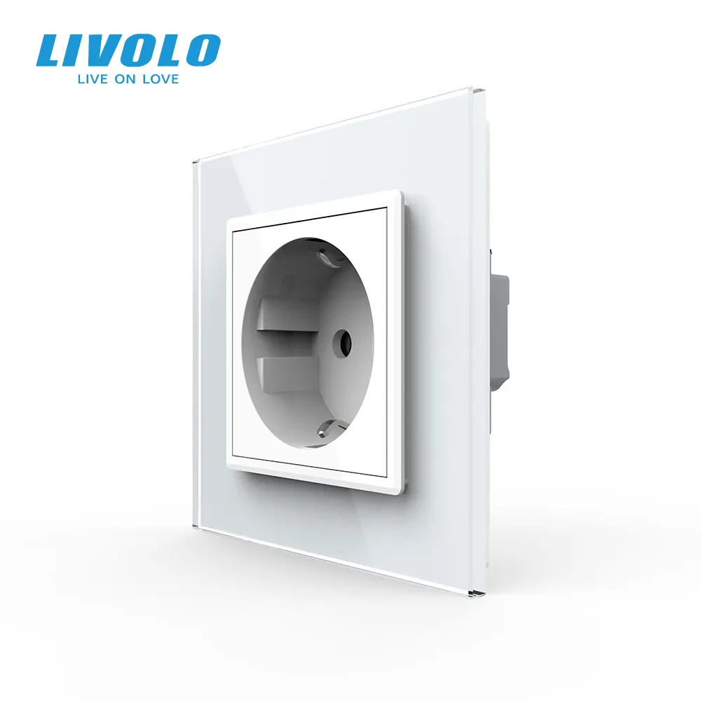 LIVOLO EU Standard Screw-Free 16A Power Socket,Crystal Tempered Glass Panel,Standard Grounding Wires