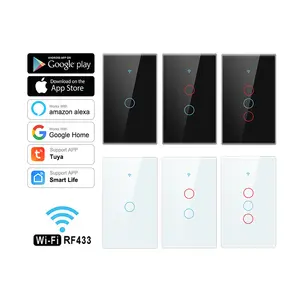 Sin línea neutra Tuya Smart Home RF 433Mhz 1 2 3 4 Gang EU Grass Wifi pared eléctrica hogar Tuya Smart Wifi Interruptor táctil