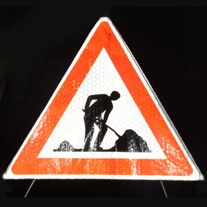 빨간색 삼각형 라운드 광장 LED 교통 도로 표지판 사용자 지정 알루미늄 복합 안전 경고 반사 표지판 보드