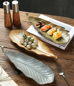 Plats de service en porcelaine, rétro, en forme de feuille, en céramique rustique, longs, pour sushis japonais, grands plateaux de service pour recevoir - Product Image 3