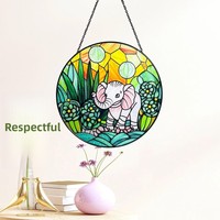 Attrape-soleil rond en vitrail en forme d'éléphant, 78 pouces, décoration murale pour fenêtre, pièce d'art décorative intérieure/extérieure