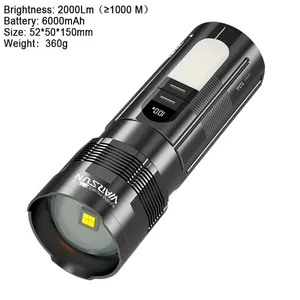 Warsun ngoài trời Zoomable powful lumen cao 2000lm IPX5 không thấm nước ngân hàng điện khẩn cấp có thể sạc lại Type-C Đèn pin sp07s