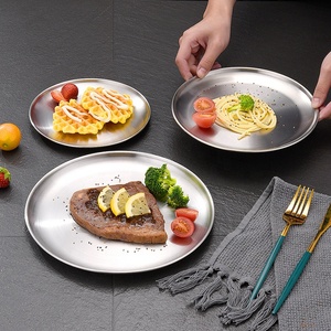 Vaisselle 201 Acier Inoxydable Assiette et Plats Argent Forme Ronde Plusieurs Tailles Snacks Plat À Salade Assiette À Bonbons Plateau À Fruits - Product Image 4