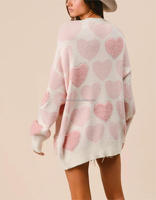 Pull-over rose à manches longues en tricot avec cœur perlé pour la Saint-Valentin pour femmes