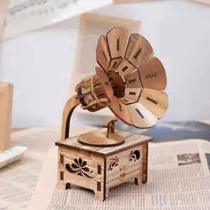 Klassische Holz Mini DIY Dekoration Phonographen Musik Box