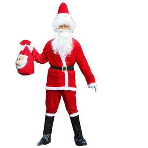 Costume de Père Noël, ensemble 6 pièces avec chapeau, barbe, ceinture, pantalon, bottes pour adulte, spectacle de Noël sur scène - Product Image 5