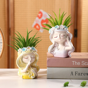 Maceta con Forma de Rostro de Resina, Linda Maceta con Cabeza de Chica Pintada <span class=keywords><strong>a</strong></span> <span class=keywords><strong>Mano</strong></span> con Orificio de Drenaje, Ideal para Plantas de Interior y Decoración de Escritorio - Product Image 6