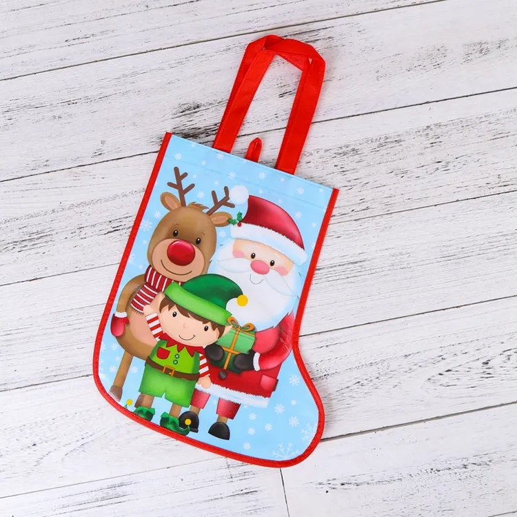 Bag Non Wholesale Eco Friendly Santa Cartoon Pattern Non Woven Bag Special Gift Package Of Socks Shape Christmas Xmas Gift Eco Bags