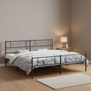 Modern Double Bed <b>Frame</b> <b>Black</b> Steel Rectangular Design Bedroom Furniture - Product Image 2