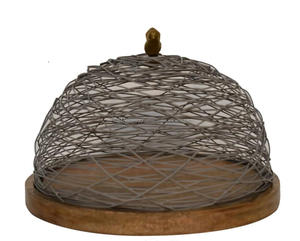 เค้กที่ออกแบบใหม่และขาตั้งเสิร์ฟหวานฐานไม้และท็อปแบบมีสายกลมชุบสังกะสีพร้อมฝาปิดที่ออกแบบนกสําหรับท็อปโต๊ะที่บ้าน - Product Image 1