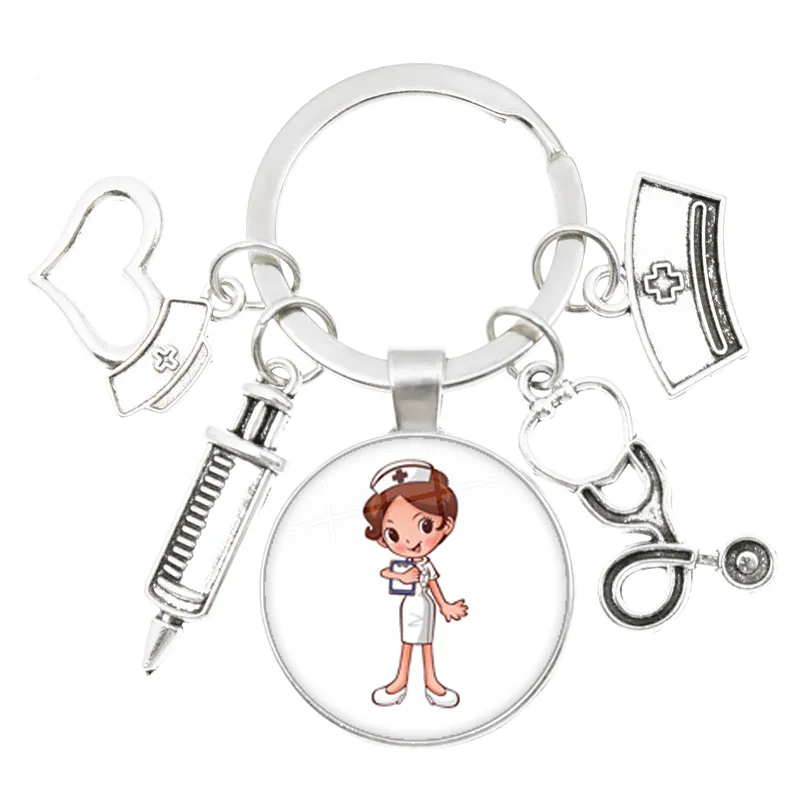 100 Models stethoscope pendant key chains holder Injector Syringe Nurse Cap charm key tag ring bag accessories car key chain