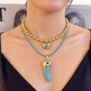 <span class=keywords><strong>Collana</strong></span> Personalizzata alla Moda <span class=keywords><strong>con</strong></span> Cuore in Perline Dorate Blu, Ciondoli a Corno <span class=keywords><strong>con</strong></span> Occhio, Gioiello di Lusso in Cristallo, Regalo per Feste, Vendita all'Ingrosso - Product Image 2