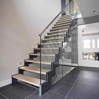 Escalier personnalisable en bois et acier à double poutre en forme de Z pour appartement duplex moderne, loft, hôtel avec garde-corps en verre
