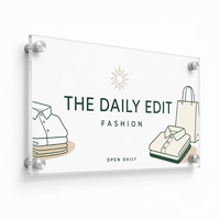 Plaque de signalisation personnalisée en acrylique pour boutique de vêtements, support mural, impression UV, bord poli, directement de l'usine